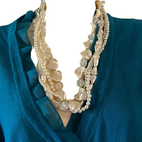Cream Ivory Faux Pearl and Beads 4 Strand Necklace - Picture 2 of 5